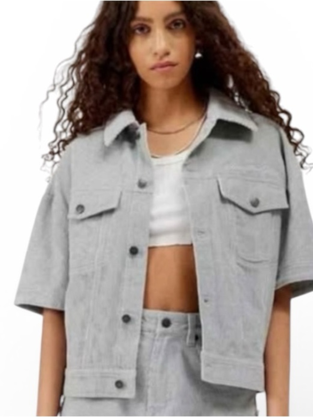 Honor The Gift Gray Corduroy Short Sleeve Shirt Jacket